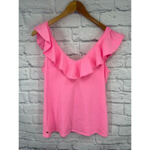 Lilly Pulitzer Alyssa Pink Ruffle V Neck Sleeveless Tank Top Women's Size M